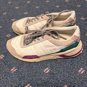 Gola Eclipse Trident Sneakers Women's 7 White Purple Grn Paneled Heritage CLA596